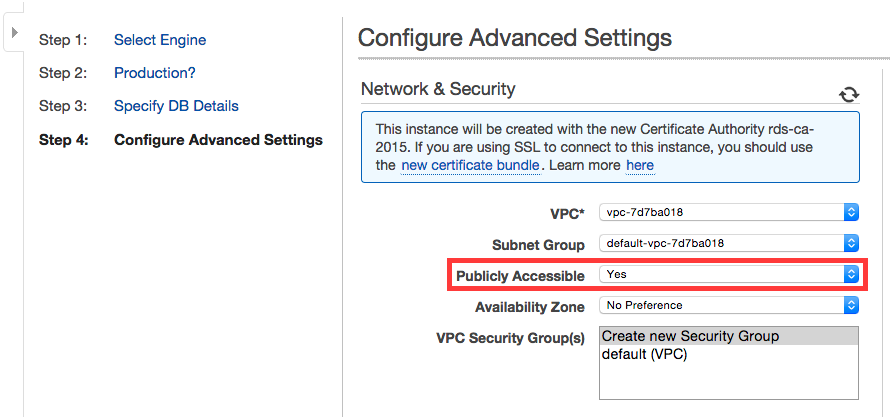 Make your RDS instance publicly accessible